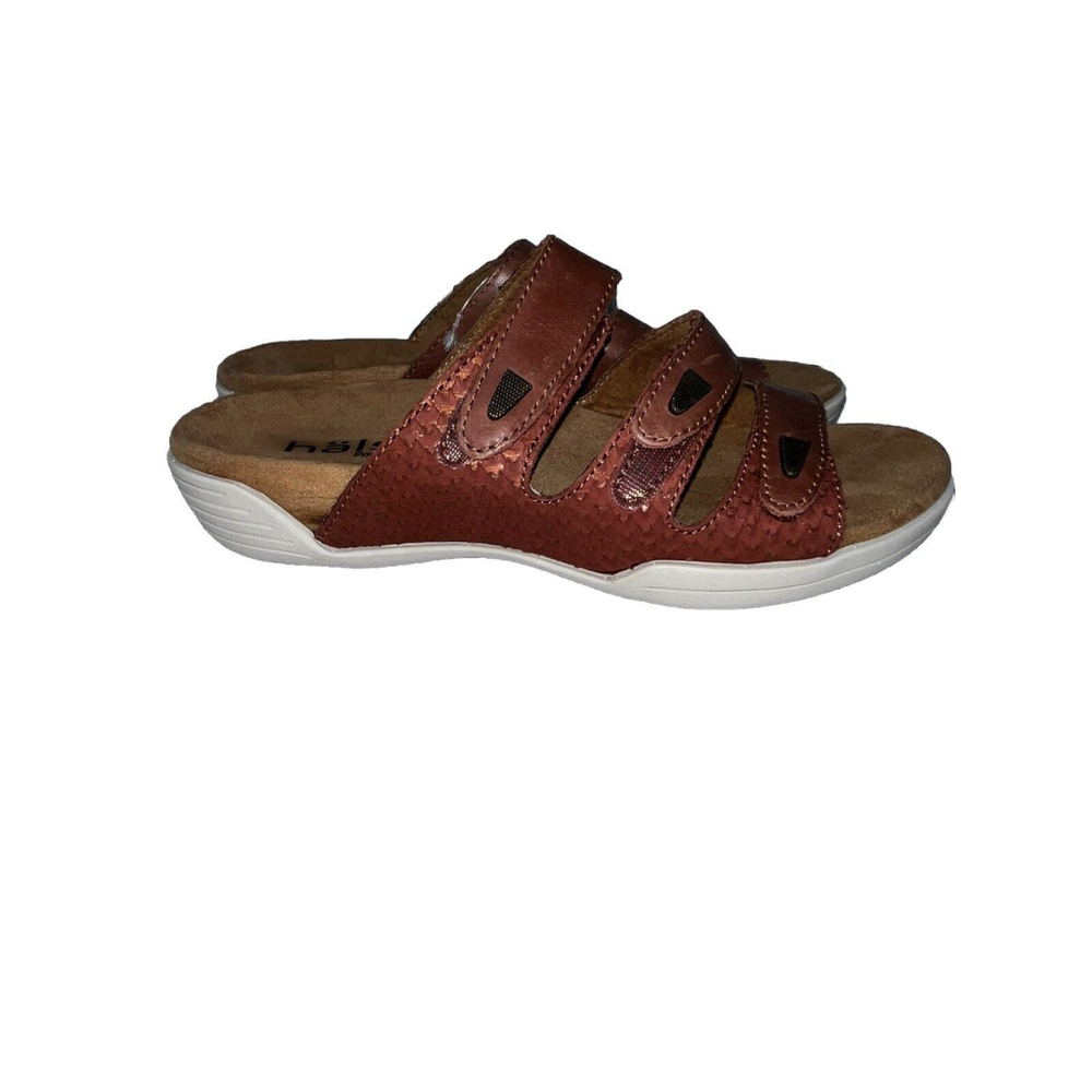New $116 Halsa Delight 3-Band Adjustable Leather Slide Sandal Women’s Shoe 6.5 M